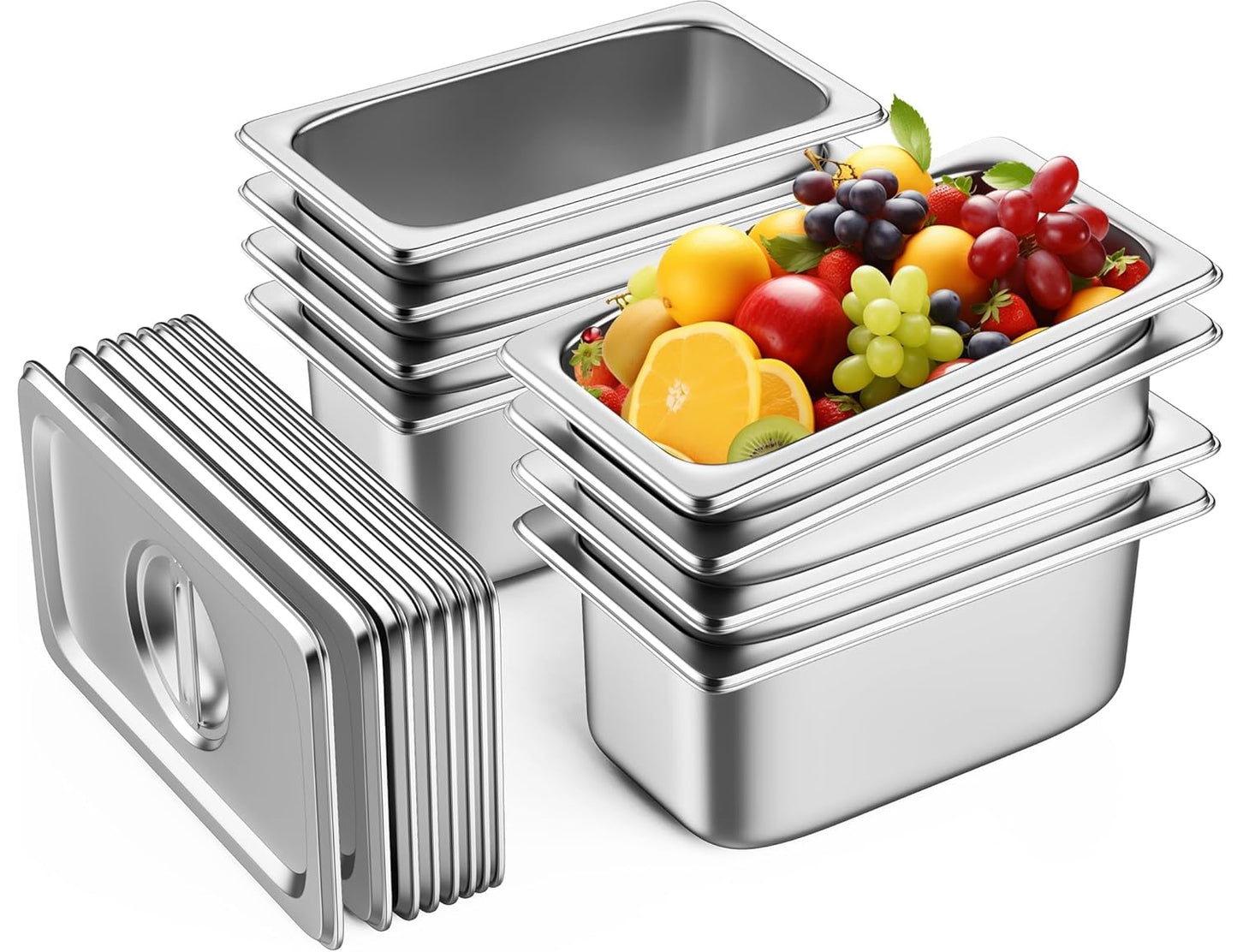 8 Pack Hotel Pans with Lids for Catering and Food Storage