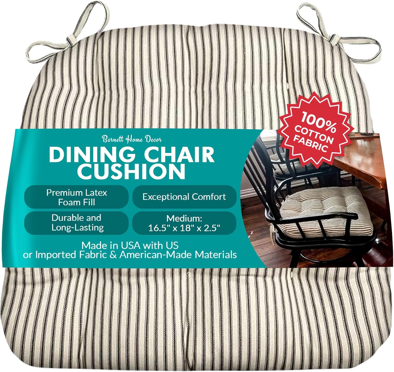Comfortable Ticking Stripe Black Dining Chair Pad for Home