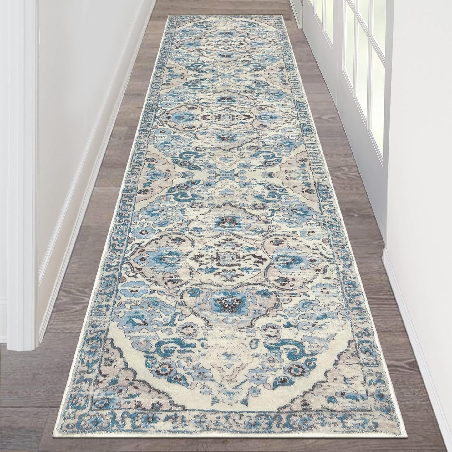 Vintage Distressed Hallway Runner Rug 2ftx8ft Non Slip Carpet