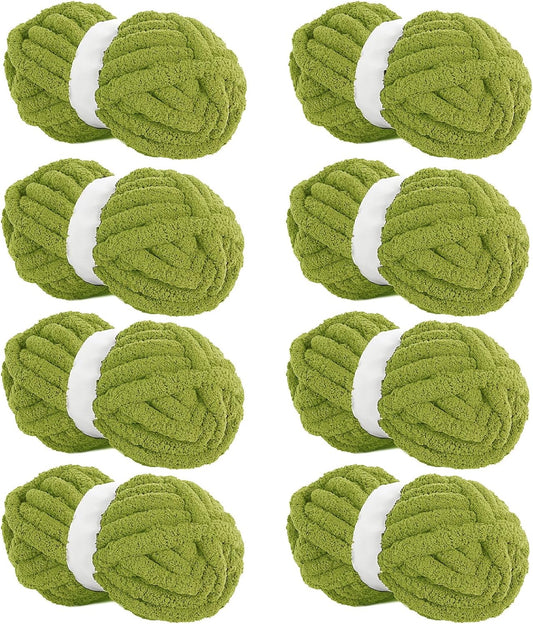 HOMBYS Olive Green Chunky Chenille Yarn for Cozy Knitting Projects