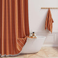 Boho Farmhouse Shower Curtain - Linen Rustic Striped Tassel 72x96