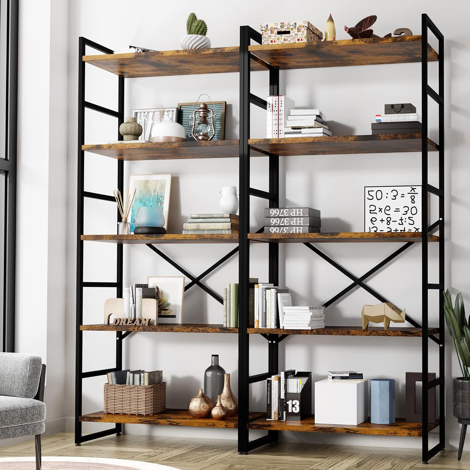Shintenchi 2 Pieces 5 Tiers Bookshelf for Modern Home Storage