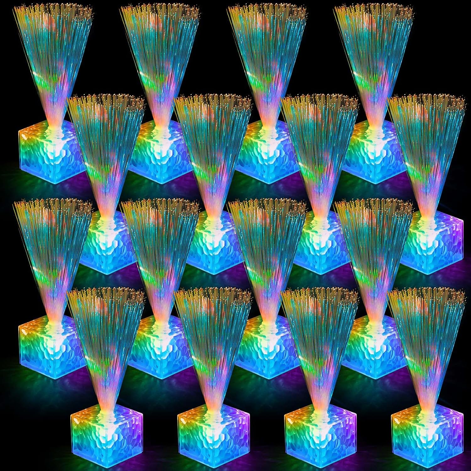 Mini Fiber Optic Lamps for Party Event Decorations - 16 Pcs Set