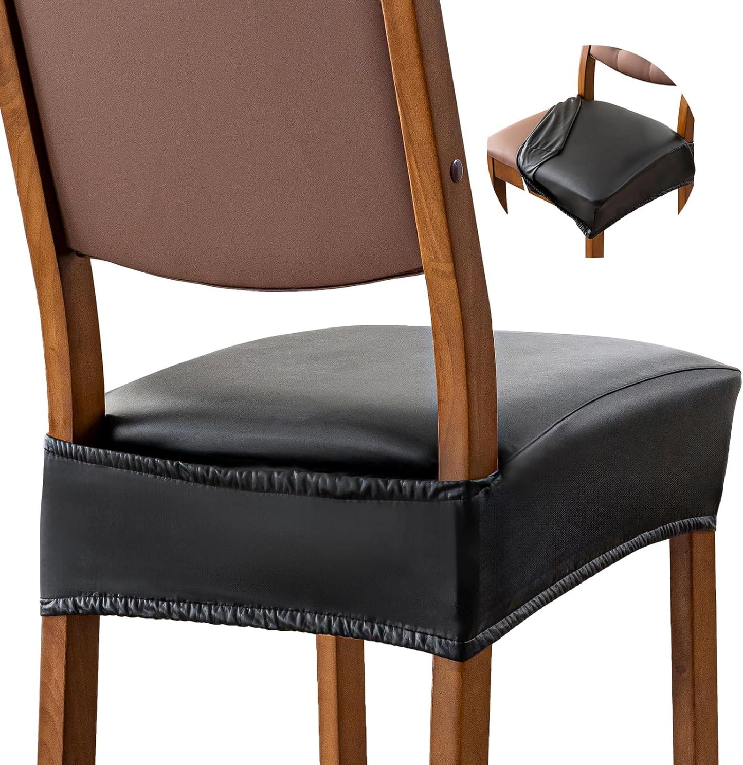 Waterproof Seat Covers for Dining Room Chairs Set of 6 - Black