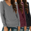 SUNBS Womens V Neck Long Sleeve Tops 3 Pack - Comfortable Everyday