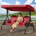 3 Seat Porch Swing Wine Red with Adjustable Canopy - Convertible Bed