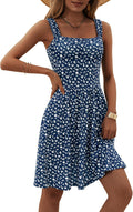 HUHOT Women's Summer Casual Square Neck Dress with Pocket - Breathable
