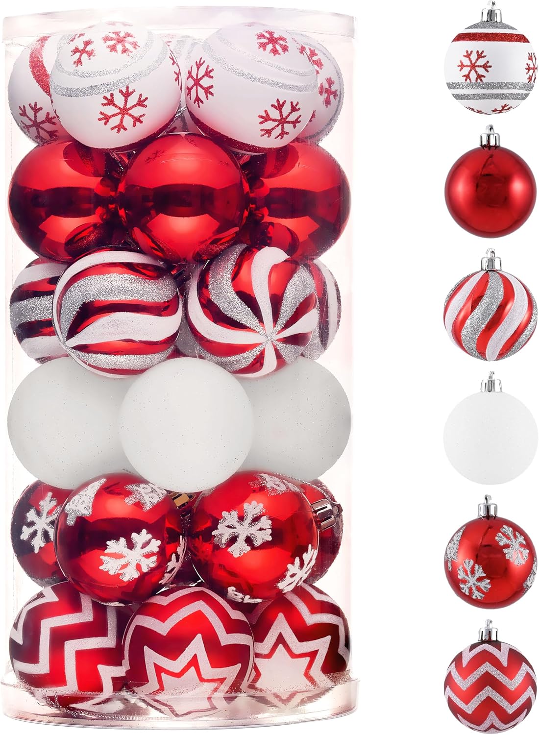 Valery Madelyn Christmas Ornaments Set, 30ct Red and White