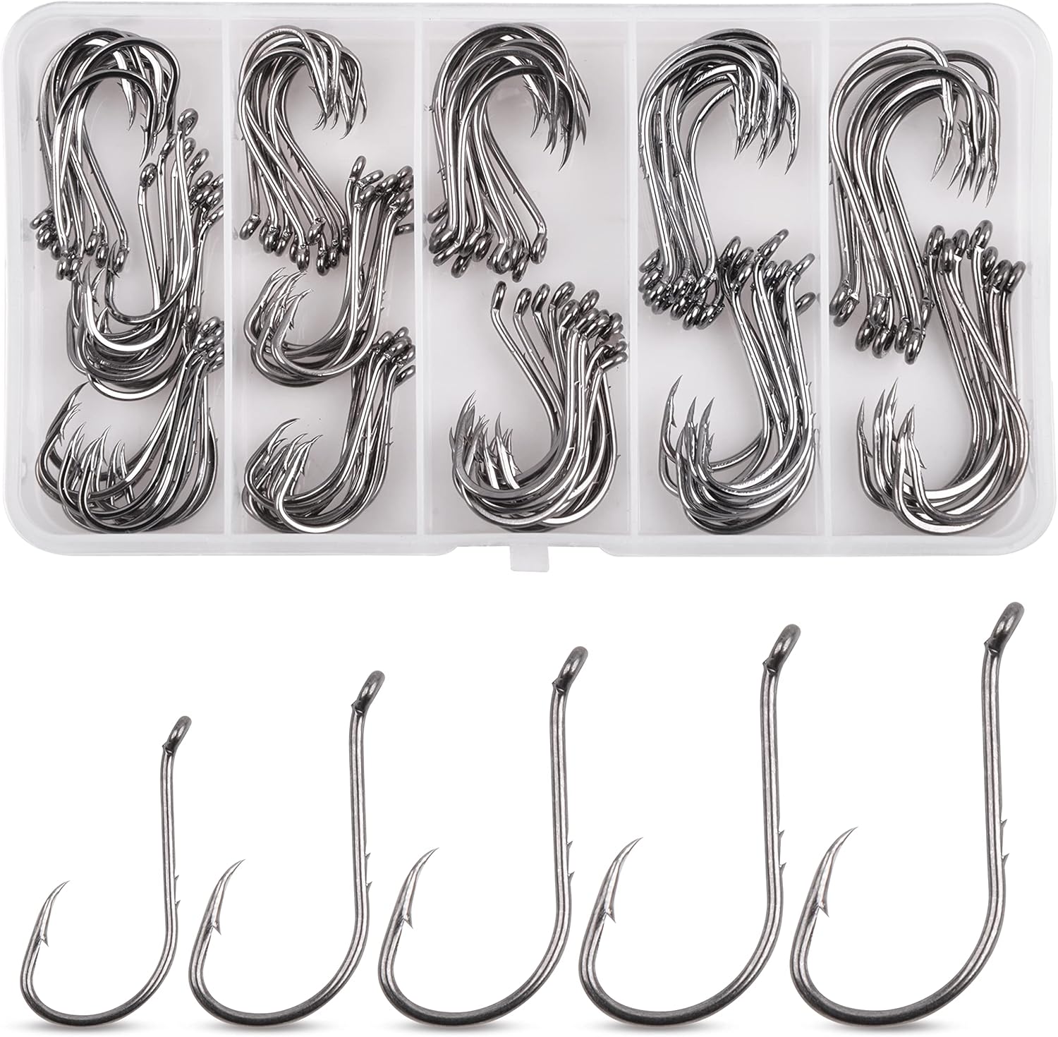 SILANON 130pcs Octopus Fishing Hooks Kit, High Carbon Steel, Freshwater & Saltwater, Sizes 1/0-5/0