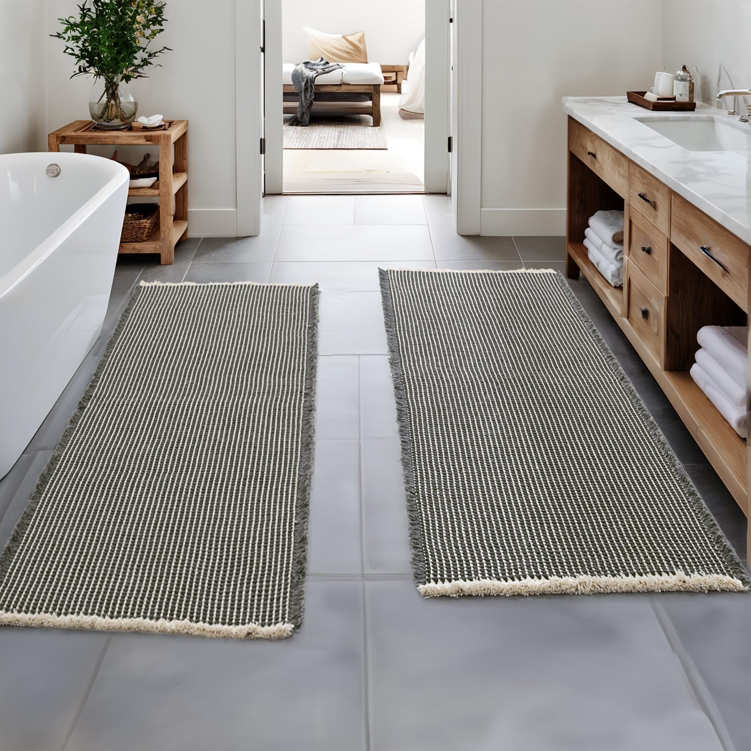 MIULEE Set of 2 Waffle Bathroom Runner Rugs for Comfort