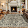 Lessymo 6x9 Area Rug Vintage Brown Distressed Floral - Machine
