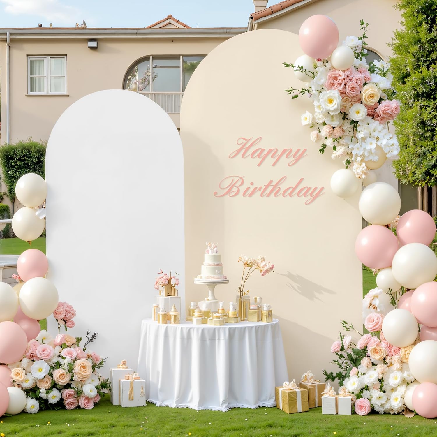 Elegant White and Beige Arch Cover Set for Stunning Events