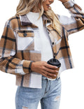 Women Cropped Flannel Shacket Jacket Plaid Button Down - Cozy Fit