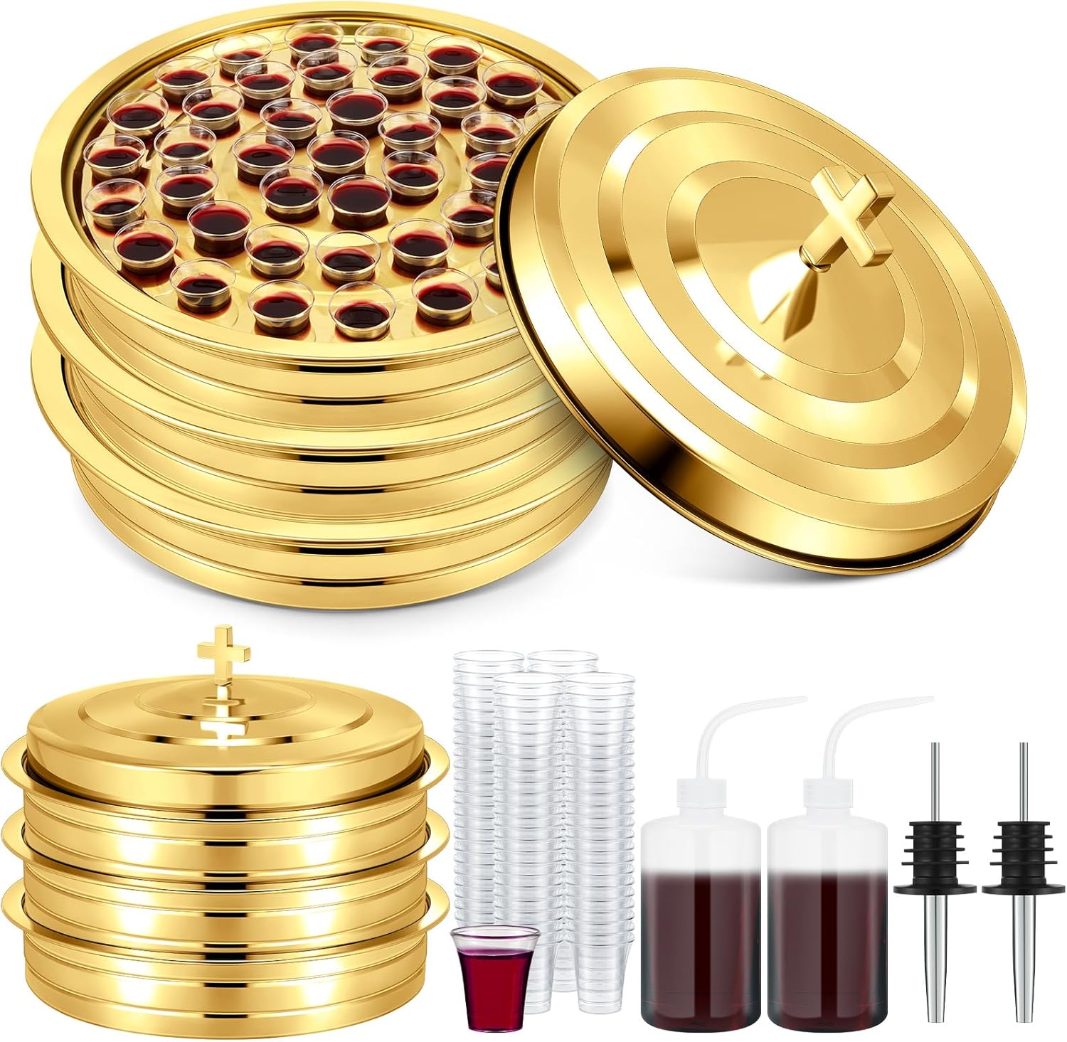 Zhehao 3 Sets Holy Communion Trays with Lids and Cups