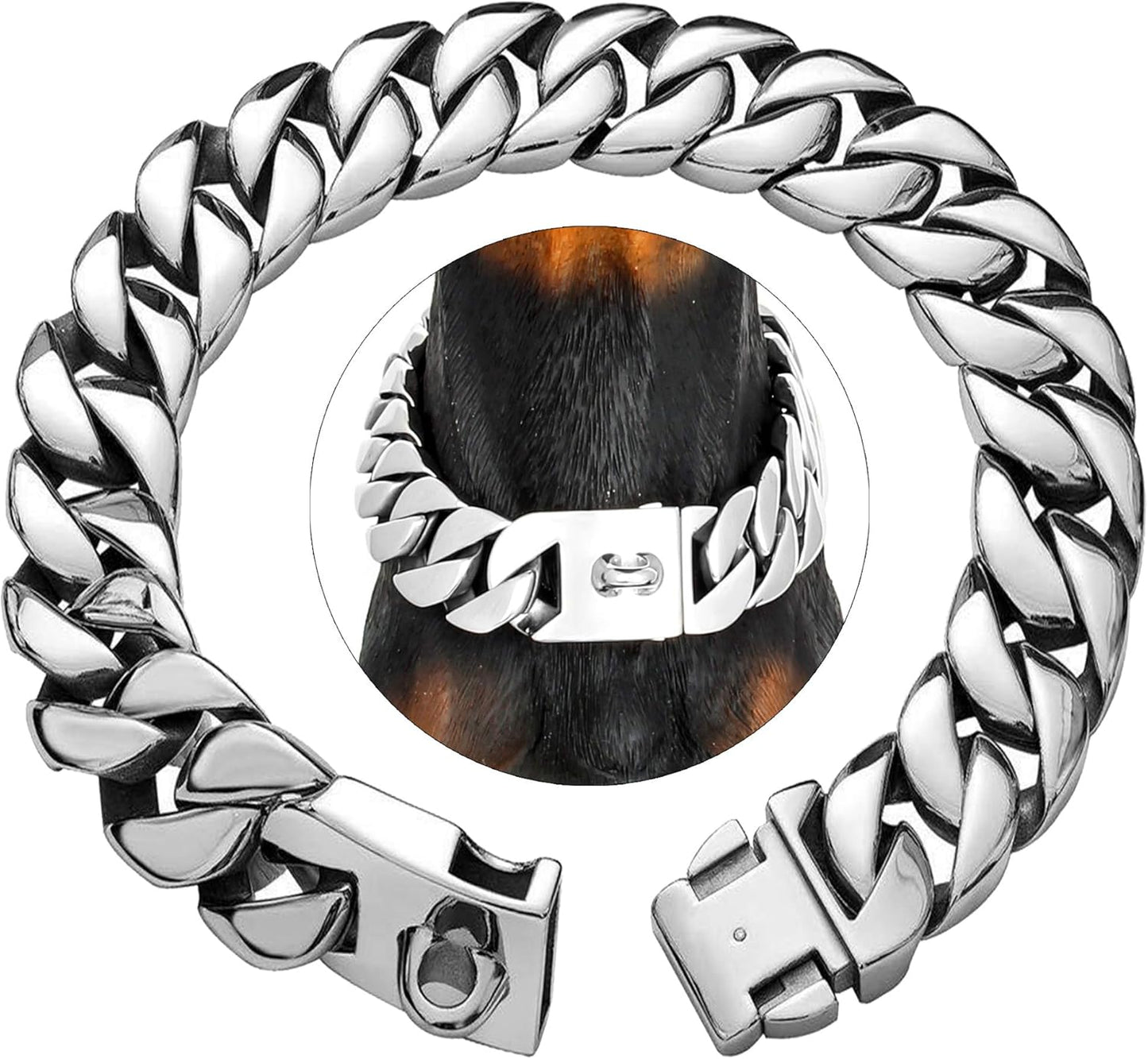 Durable 32MM Thick Cuban Link Dog Collar for Large Breeds
