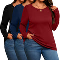 3 Pack Women's Plus Size Cotton Scoop Neck Long Sleeve Shirts Evervibe