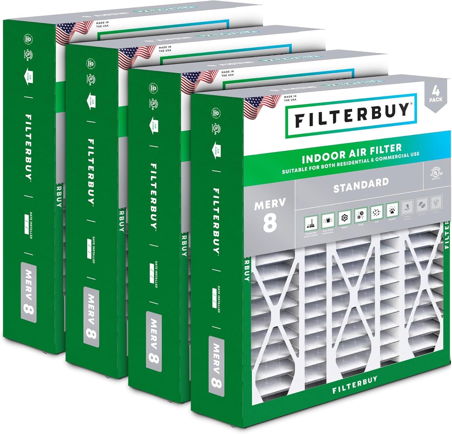Filterbuy 20x25.25x3.5 Air Filter MERV 8 for Dust & Allergies