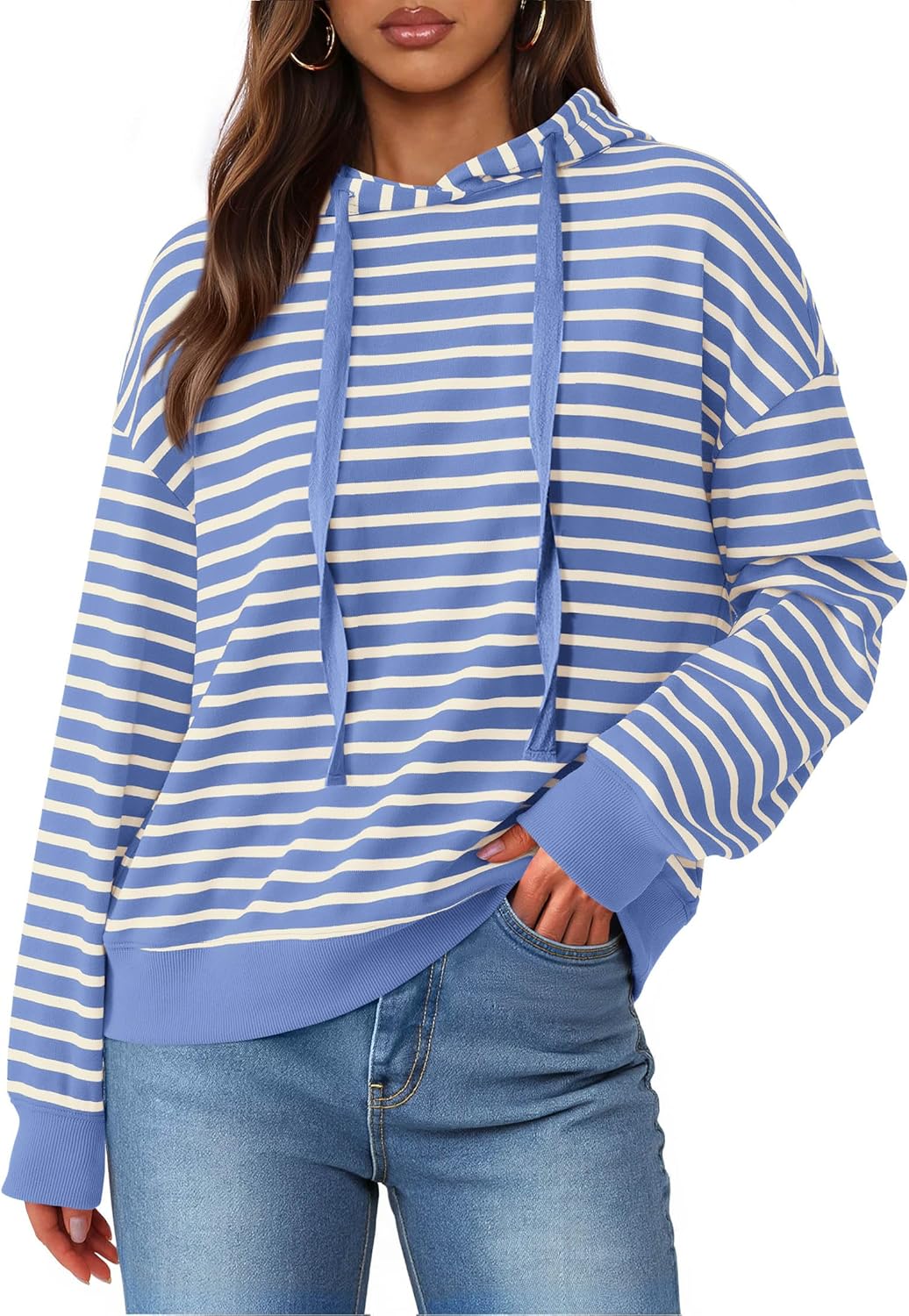 KIRUNDO Womens Hoodies Long Sleeve Striped Sweatshirt for Fall