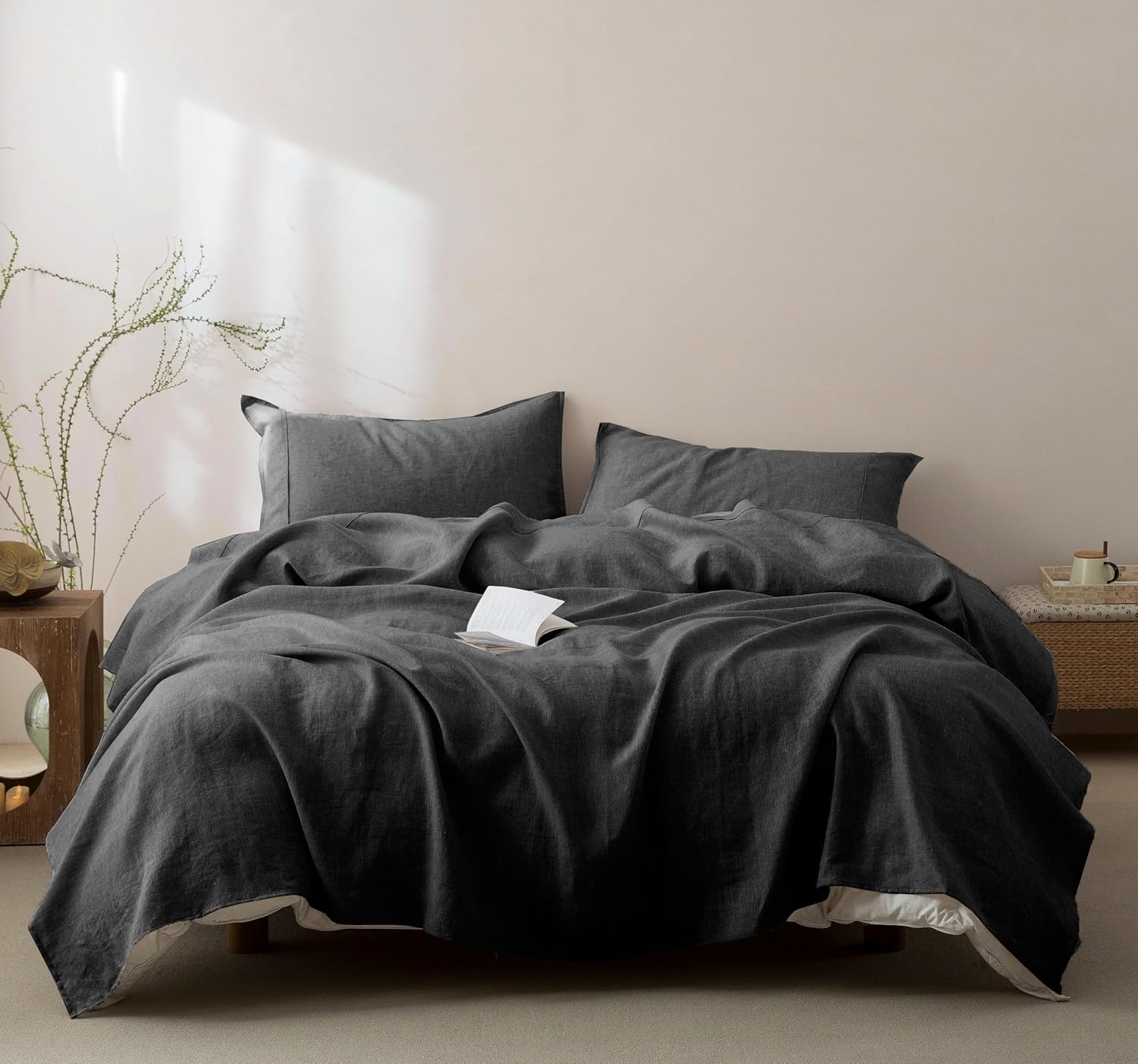 Talasily 100% French Pure Linen Sheets Set for Full Size Beds
