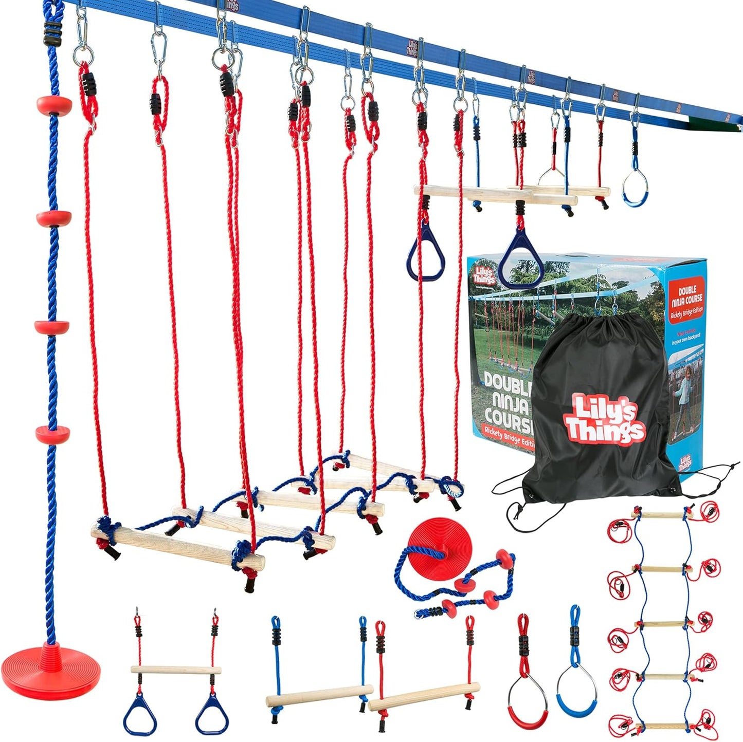 Double Ninja Slackline Obstacle Course for Kids - 80 Ft Fun