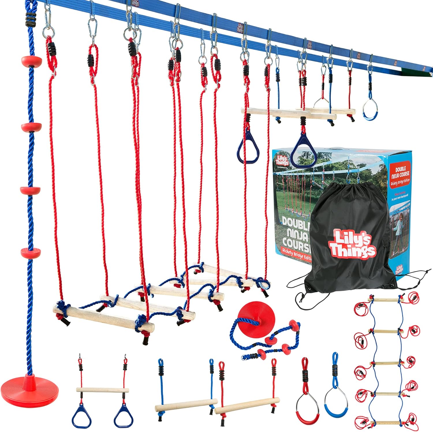 Double Ninja Slackline Obstacle Course for Kids - 80 Ft Fun