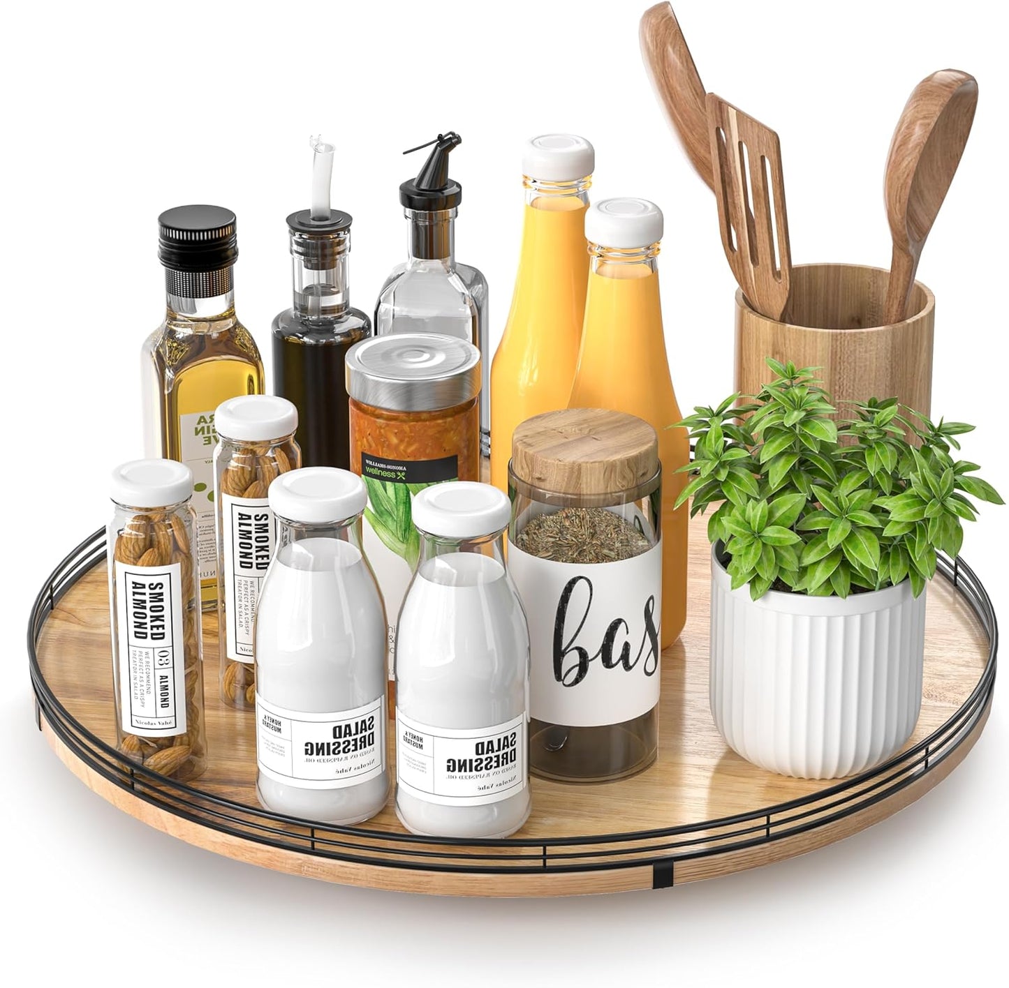 16 in Lazy Susan Oak Wood Turntable Organizer for Home Decor