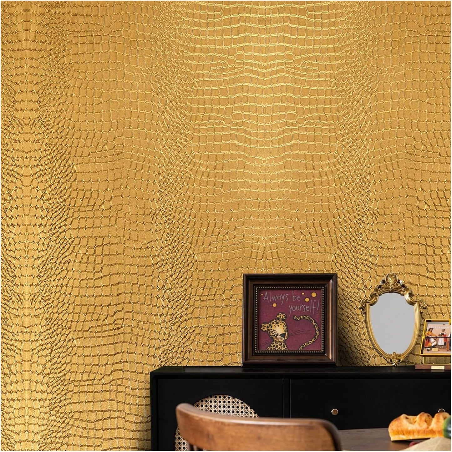 Peel & Stick Wallpaper - Gold Crocodile Design for Home Decor