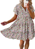 Dokotoo Women's Boho Floral V Neck Mini Dress for Summer Style