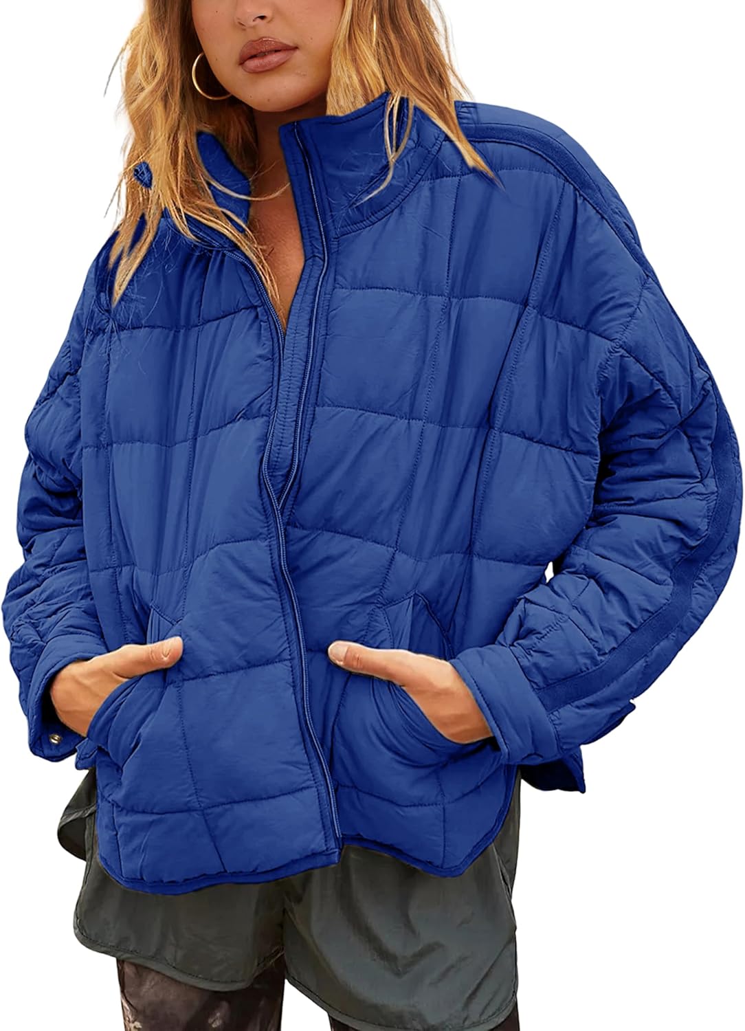 Lightweight Oversized Splice Quilted Puffer Jacket for Women
