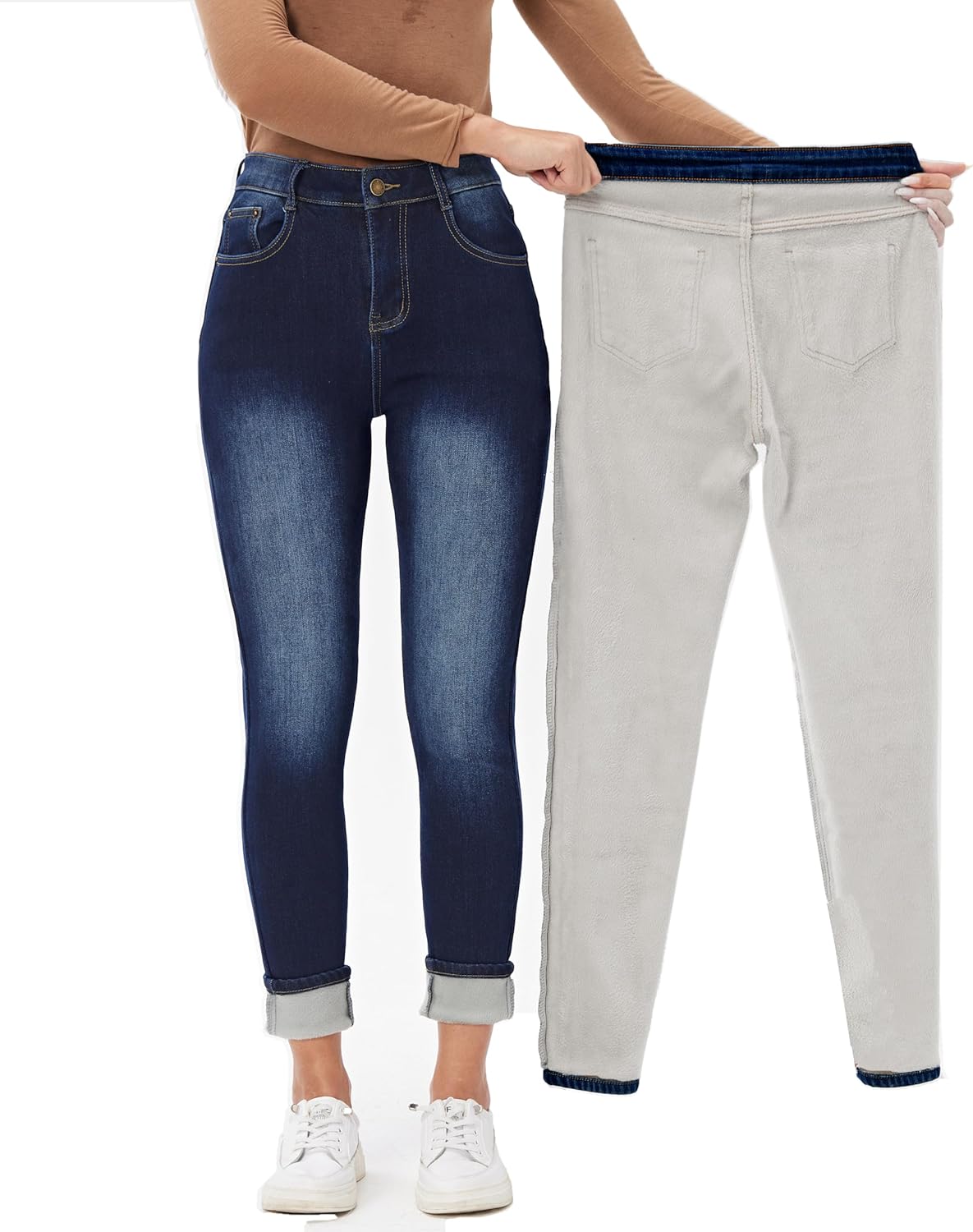 Yehopere Women's Winter Fleece Lined Jeans for Cozy Warmth