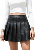 Easisim Womens Faux Leather Mini Skirt High Waisted A-line Skirt