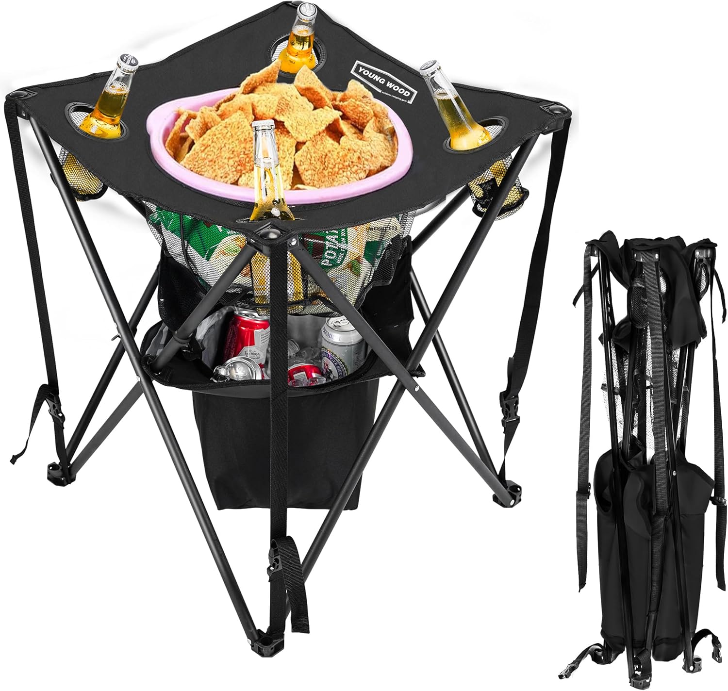 Folding Camping Table with Cooler & Cup Holders, Portable Black