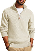 Mens Quarter Zip Pullover Sweater Casual Slim Fit Knit Texture