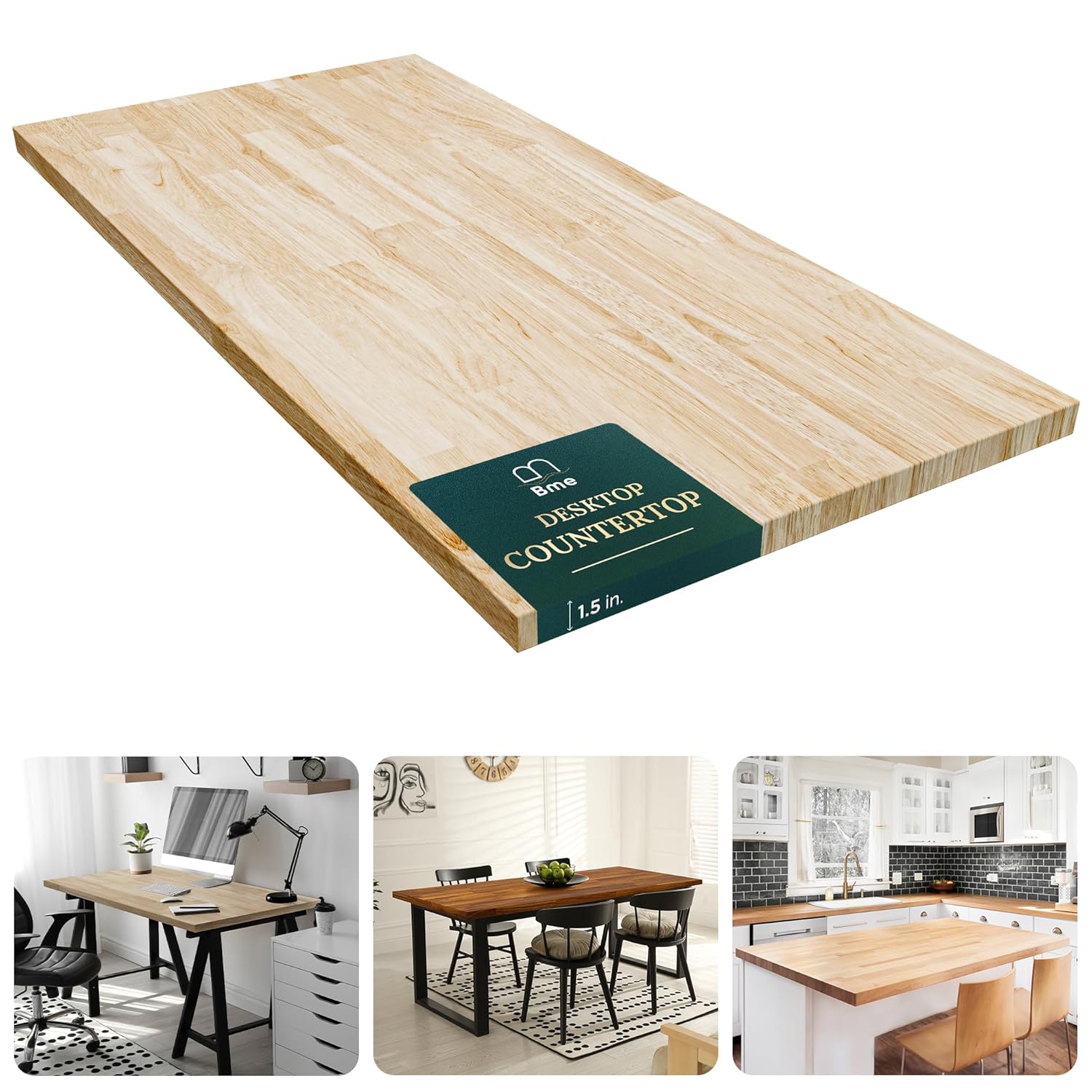 Bme Hevea Solid Wood Butcher Block Countertop for DIY Projects