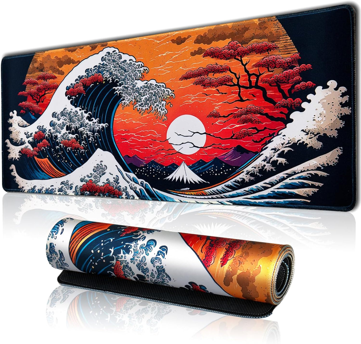 XL Waterproof Gaming Mouse Pad | Non-Slip Base | Japanese Sea Waves Design