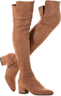 Women Over The Knee Boots Black Suede - Low Chunky Heel