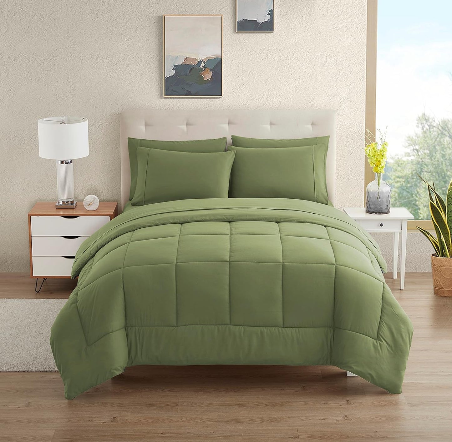 Cozy Sage Green Twin Bedding Set for College Students by Sweet Home