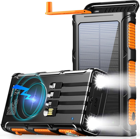 45800mAh Wireless Power Bank: Fast Charge, Solar Panel, Crank, 7 Outputs