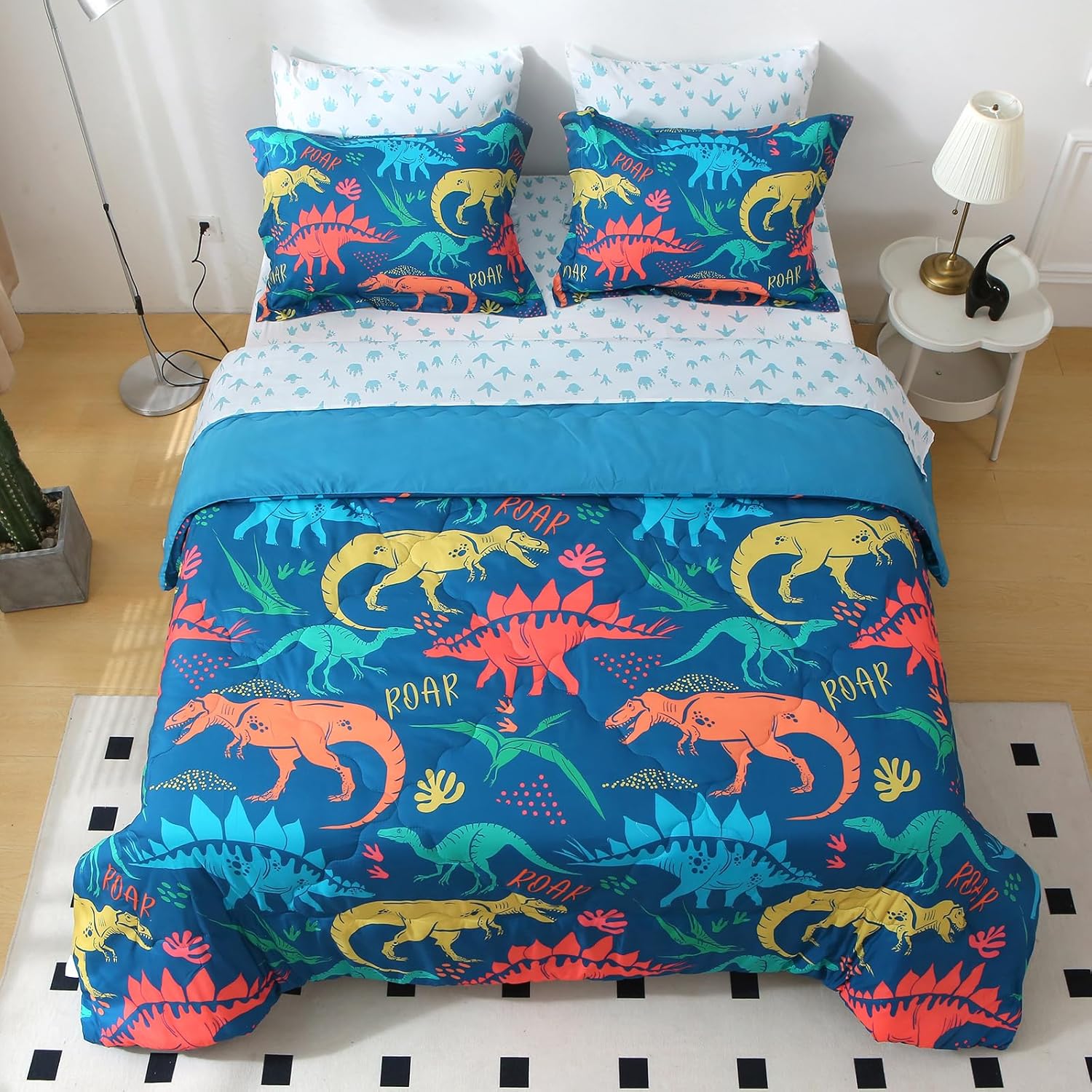 Boys Dinosaur Comforter Set Bed in A Bag Full Size 7 Piece
