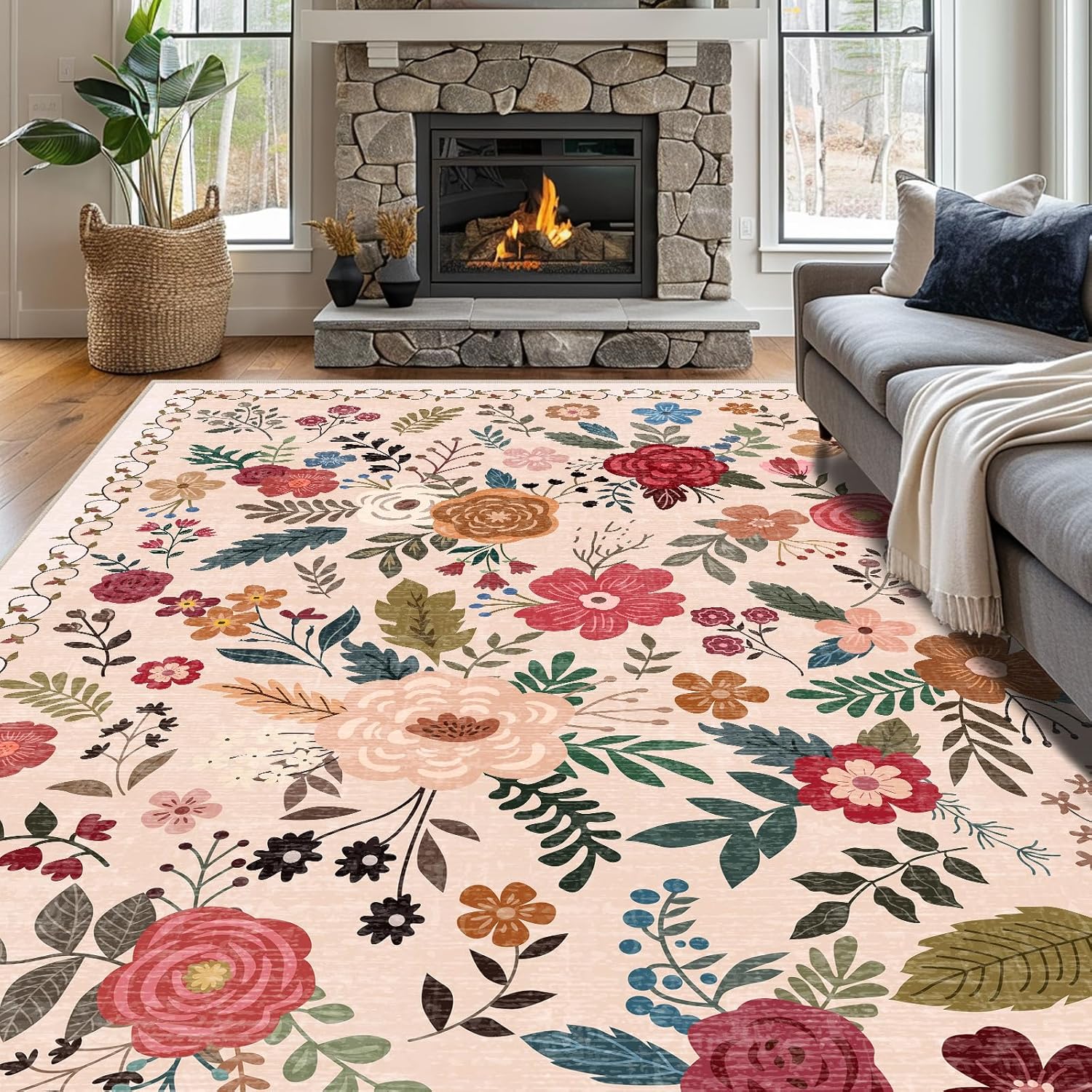 8x10 Area Rugs for Living Room Clearance - Vintage Floral Design
