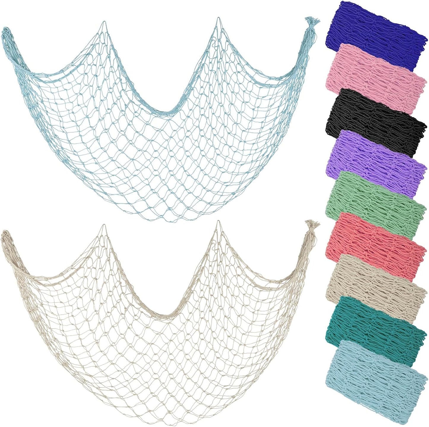 Large Blue & Beige Fishing Net Set - Nautical Decor