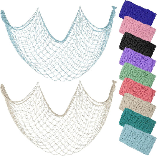 Large Blue & Beige Fishing Net Set - Nautical Decor