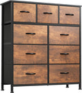 9-Drawer Fabric Dresser for Bedroom with Wooden Top - Brown