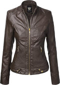 Lock and Love Faux Leather Motorcycle Biker Jacket - Quilted Detail