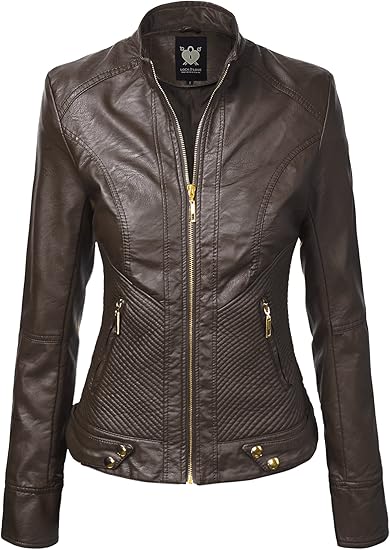 Lock and Love Women's Faux Leather Motorcycle Biker Jacket Coat