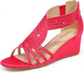 Women Wedge Sandals Sparkly Rhinestone Open Toe - Dressy Evening