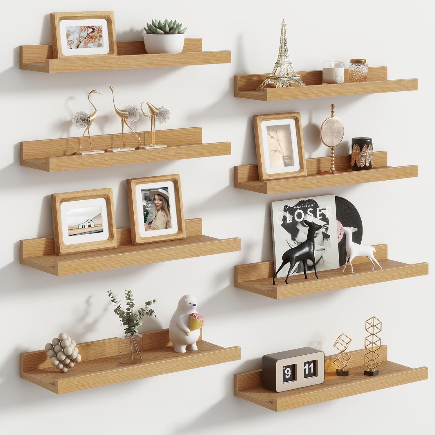 Floating Picture Ledge Shelves for Wall Set of 8, 16 Inch