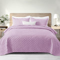 Queen Size Lilac Grid Quilt Set - Lightweight 3-Piece Quilt