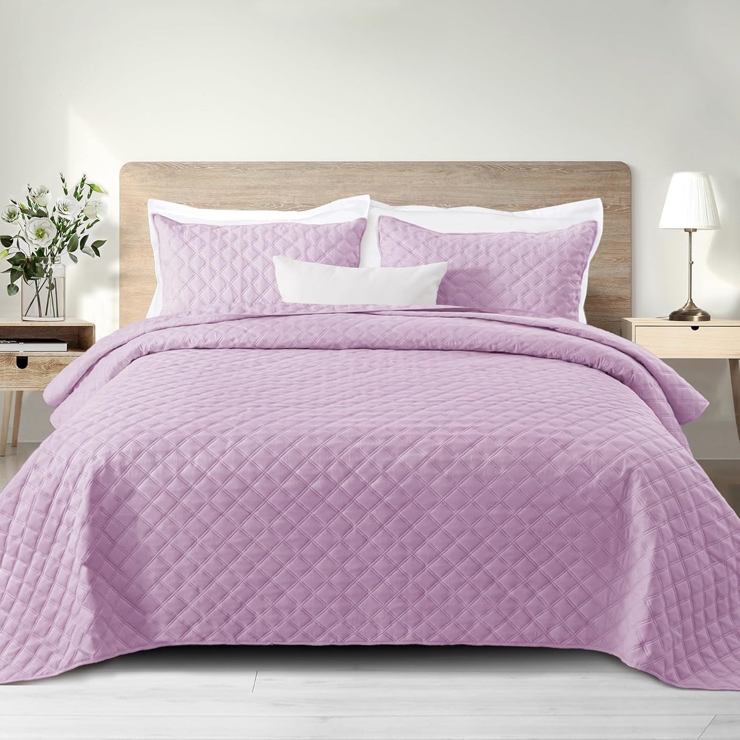 Soft Quilt Set Queen Full Size for All Seasons - Lilac Bedding