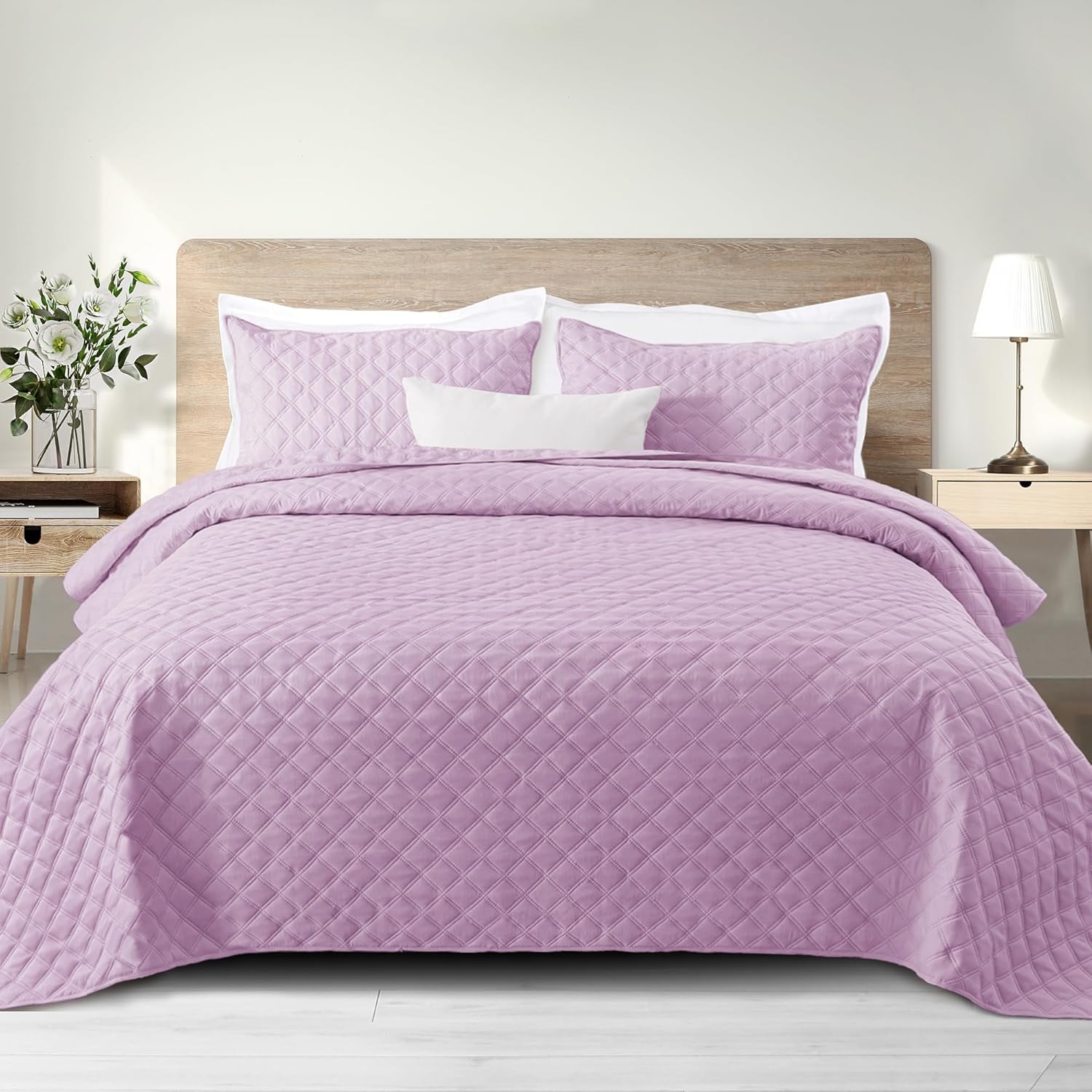 Soft Quilt Set Queen Full Size for All Seasons - Lilac Bedding